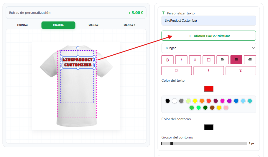 Personalización de texto en productos WooCommerce con LiveProduct Customizer